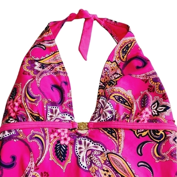 JACLYN Smith Plus Size Pink Paisley One Piece Tie Backs Swim Suit Size 14 - Picture 2 of 9